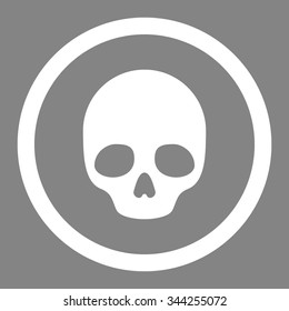 Skull vector icon. Style is flat rounded symbol, white color, rounded angles, gray background.
