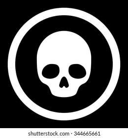 Skull vector icon. Style is flat rounded symbol, white color, rounded angles, black background.