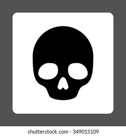 Skull vector icon. Style is flat rounded square button, black and white colors, gray background.