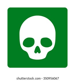 Skull vector icon. Style is flat rounded square button, white and green colors, white background.