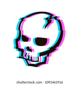 Skull vector icon with TV glitch effect.