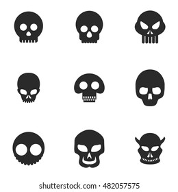 skull vector icons. Simple illustration set of 9 skull elements, editable icons, can be used in logo, UI and web design