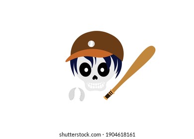 Skull Vector Illustration with Baseball Tools