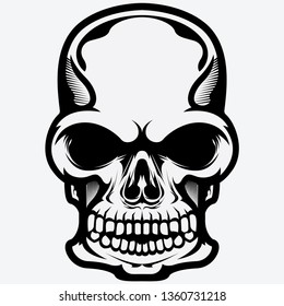 Skull Vector Illustration with black eyes hand draw - Vector Illustration