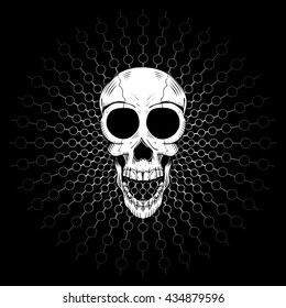 skull vector illustration. Black and white t shirt graphic design.