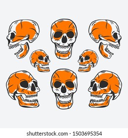 Skull vector illustration. Collection of hand drawn skull with color. Halloween skull.