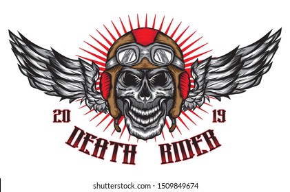 Skull Vector illustration design. concept biker,motorcycle.hand drawn,street art or tattoo style.graphic for t shirt print, tattoo, poster,logo,slogan.