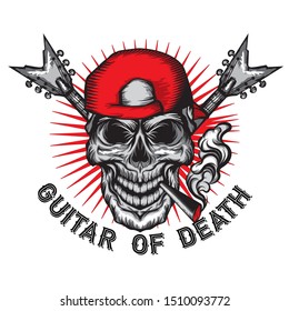 Skull Vector illustration design. concept guitar and music.hand drawn,street art or tattoo style.graphic for t shirt print, tattoo, poster,logo,slogan 