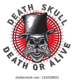 Skull Vector illustration design. concept hipster and death.hand drawn,street art or tattoo style.graphic for t shirt print, tattoo, poster,logo,slogan 