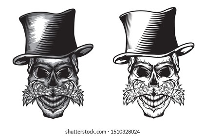 Skull Vector illustration design. concept hipster and death.hand drawn,street art or tattoo style.graphic for t shirt print, tattoo, poster,logo,slogan 