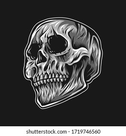 diseño de ilustración del vector de cráneo aislado en fondo negro