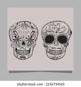 skull vector illustration, drawn on paper very suitable for symbols, tattoo designs, logos and others