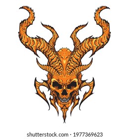 Skull vector illustration with great horn