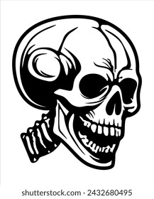 Skull vector illustration. Halloween human skulls vector illustration. black skull silhouette vector. Monochrome Skull. silhouette png