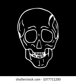 Skull vector illustration. Ink hand drawn style. Grunge design. Doodle style. Detailed sketch. Banner. Poster. Icon. Logotype.