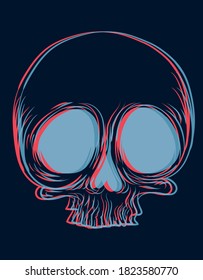 Ilustración del vector de cráneo. Doodle lineal. SIMULACIÓN 3D