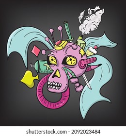 skull vector illustration with ornament.