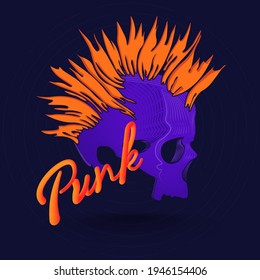 Skull vector illustration Punk concept with Punk Typography and Circle Background