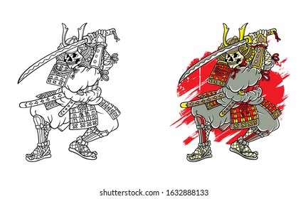 Skull Vector Illustration Samurai Hold Katana