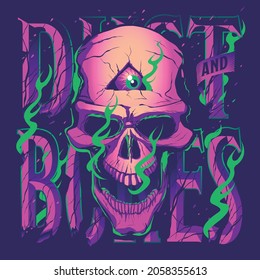 Skull vector illustration for various design needs. tattoo art. design t shirt. dust and bones. colorful skeleton head. Skate face