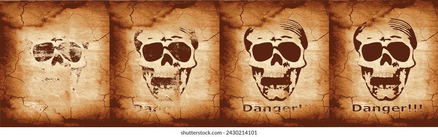 Skull vector illustrations. Danger skull on vintage retro paper textures