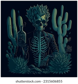 skull vector image illustration with background cactus