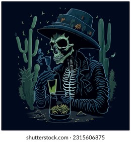 skull vector image illustration with background cactus