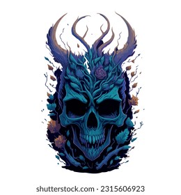 skull vector image illustration with horns and white background