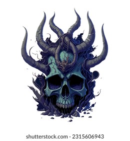 skull vector image illustration with horns and white background