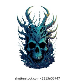 skull vector image illustration with horns and white background