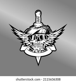 skull vector logo combined with wings and bayonet

