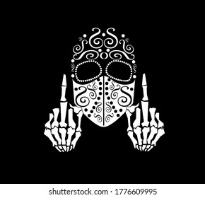 Skull Vector With Middle Finger Up And Face Mask, Ornament