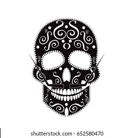 Skull vector with mustache ornament background
