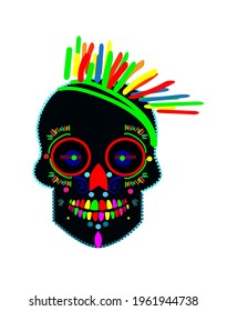 Skull vector neon colors isolated on the white background. 