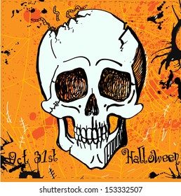  Skull in vector on orange background with web