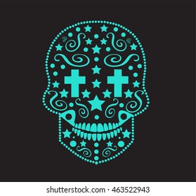 Skull vector ornament with cross inside the eyes, for fashion design, pattern, background or tattoo