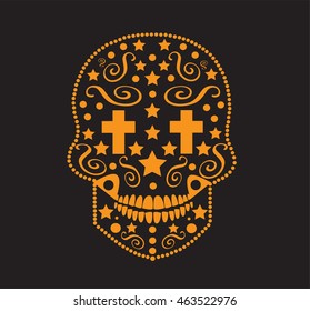 Skull vector ornament with cross inside the eyes, for fashion design, pattern, background or tattoo