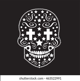 Skull vector ornament with cross inside the eyes, for fashion design, pattern, background or tattoo