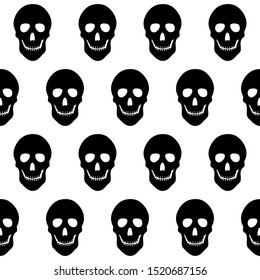 Skull vector seamless pattern. Black silhouette seamless texture. halloween. Day of the Dead holiday. Mexico. Isolated image. Template. Textiles, wrapping paper, wallpaper design. Isolated objects