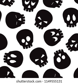 Skull vector seamless pattern halloween. isolated wallpaper background cartoon black and white.