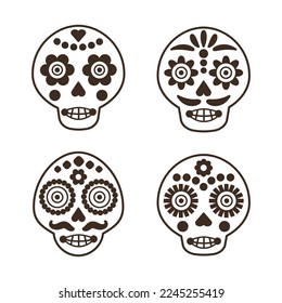 Skull vector set. Day of the dead elements. Dia de los muertos holiday decoration.