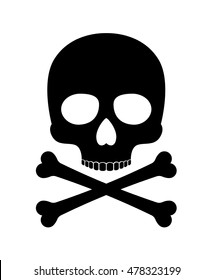 Skull vector silhouette. Crossbones skull death icon isolated on white background