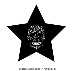 Skull vector in star icon, background