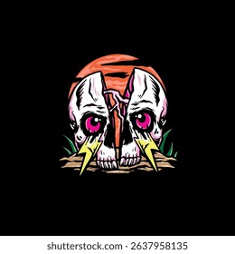 Skull vector street wear design, Mushroom skull, isolated on black background