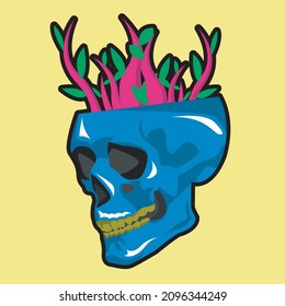 Skull vector in striking blue and pink