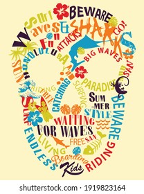 Skull vector with summer elements print for tee and poster