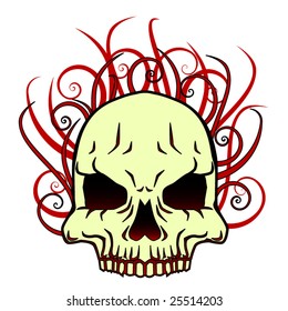 Skull vector tattoo design with swirly wisps of flame