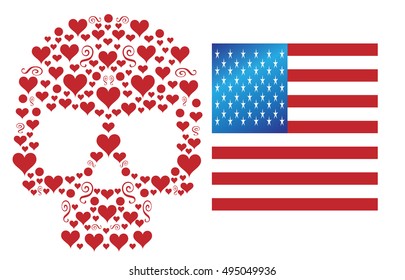 Skull vector with USA flag, American