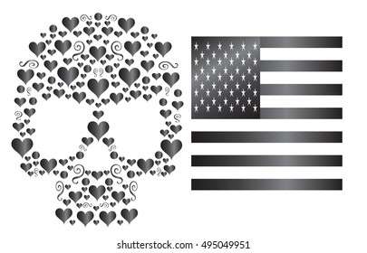 Skull vector with USA flag, American metallic