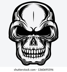 Skull Vector Vintage Illustration On Head  - Vector Illustration